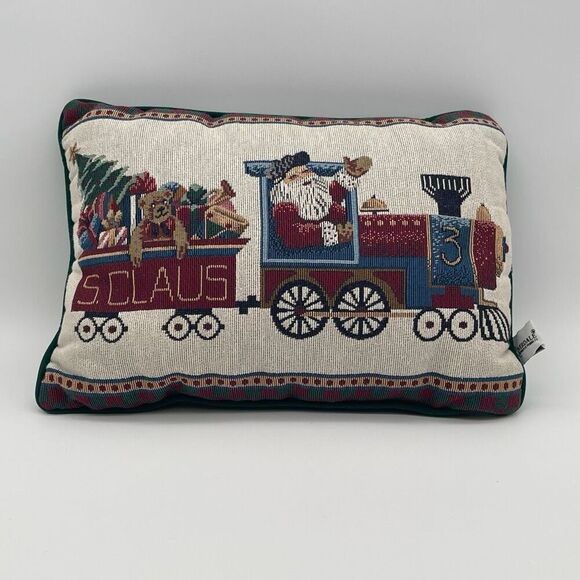 Santa Claus Train Pillow Riverdale Decorative Holiday Throw Multicolor Christmas - Picture 1 of 9